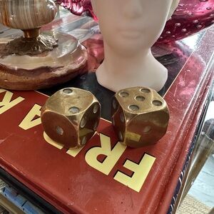 Paperweight Pair Set Of Two Medium Vintage Solid Brass Dice
